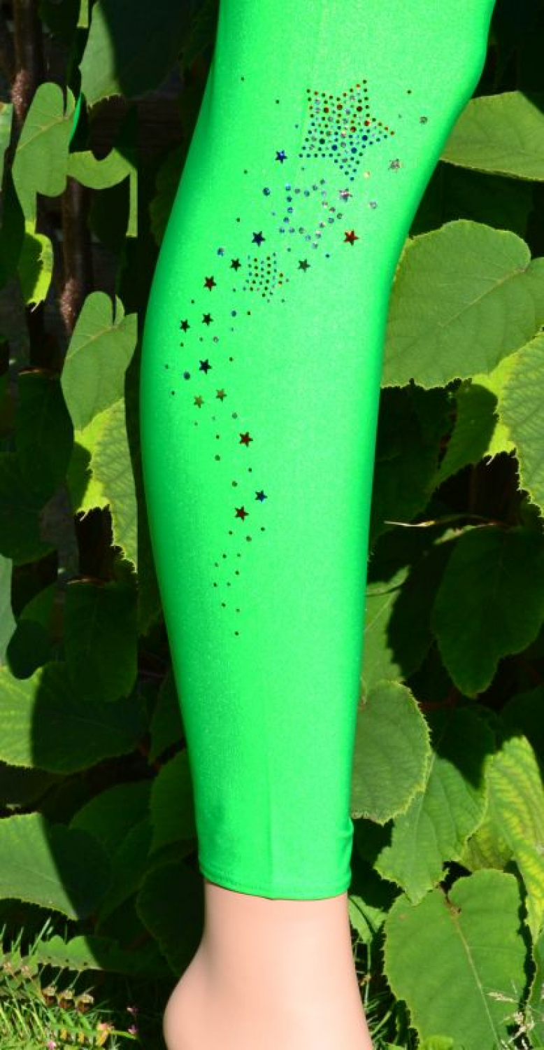 Legging grasgrün mit Motivdruck Sterne
